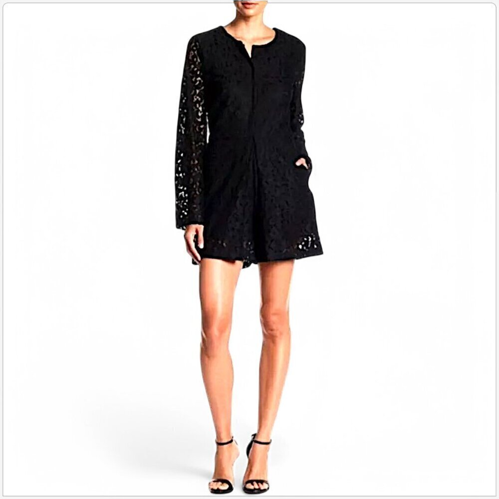 Alexia Admor Black Lace Long Sleeve Shorts Romper Cocktail Evening NWT NEW S